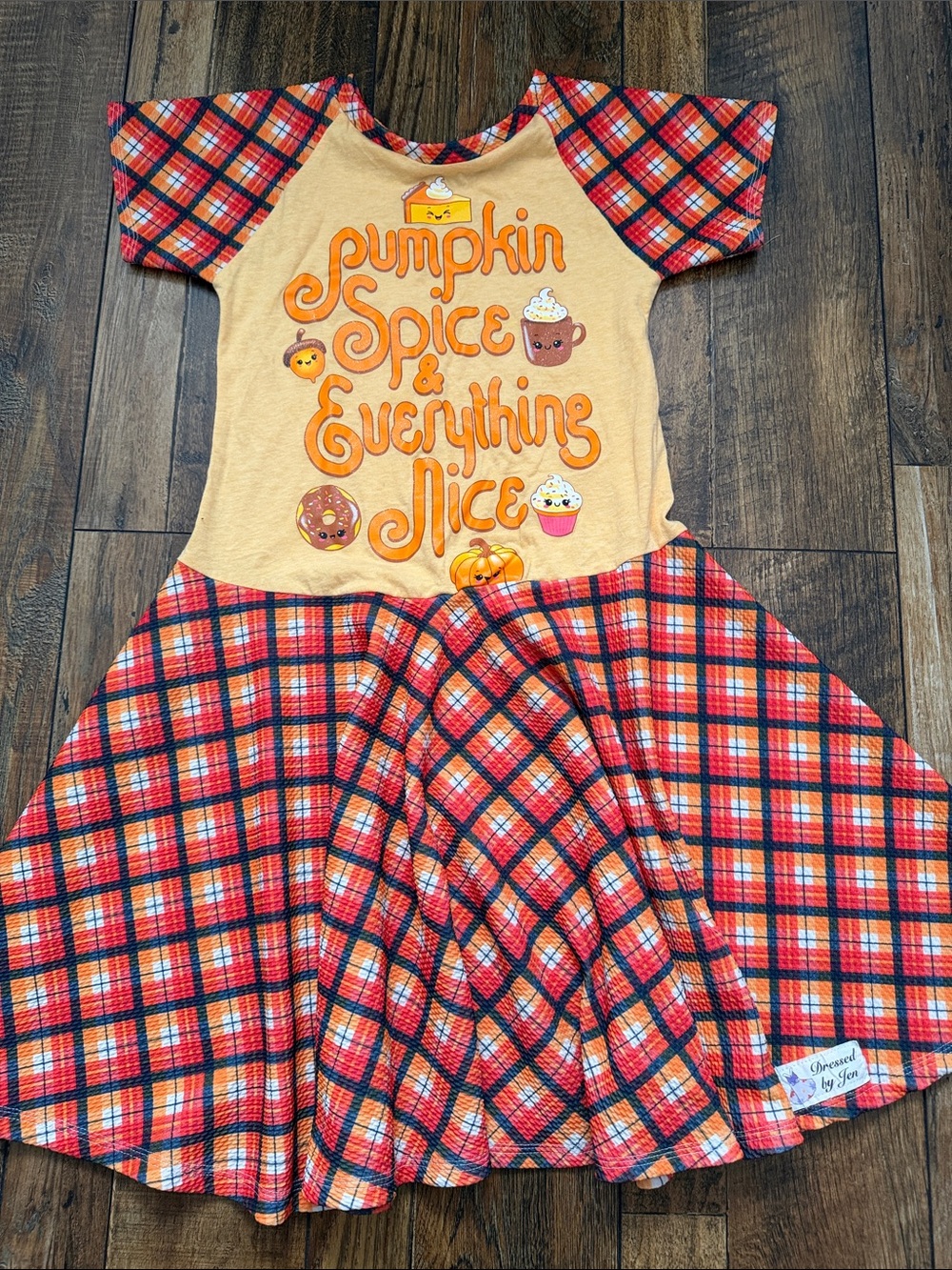 Kids Pumpkin Spice Plaid Twirl Dress - Orange Cream